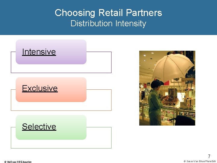 Choosing Retail Partners Distribution Intensity Intensive Exclusive Selective 7 © Mc. Graw-Hill Education ©