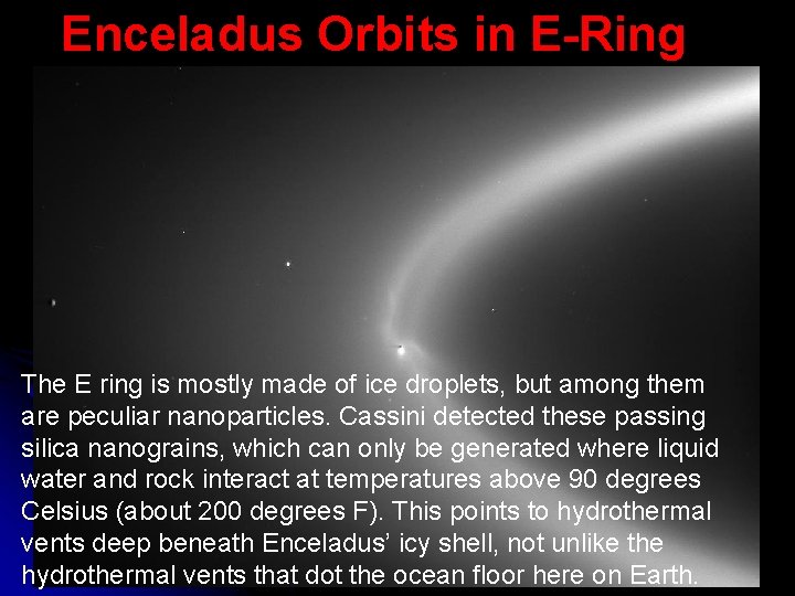 Enceladus Orbits in E-Ring The E ring is mostly made of ice droplets, but