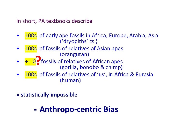 Unproven assumptions in Human Evolution 2 No Fossils