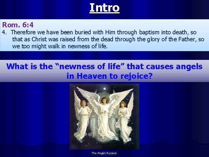 Intro Rom. 6: 4 4. Therefore we have been buried with Him through baptism