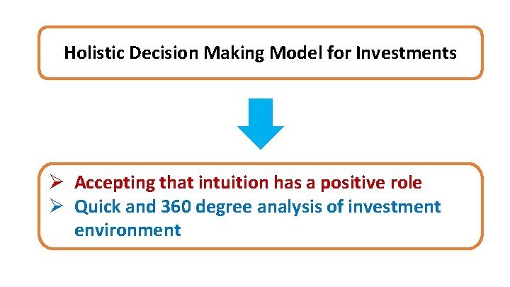Holistic Decision Making Model for Investments Ø Accepting that intuition has a positive role