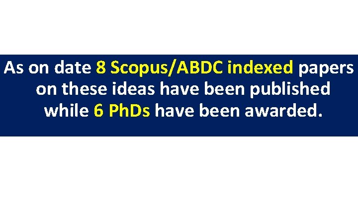 As on date 8 Scopus/ABDC indexed papers on these ideas have been published while