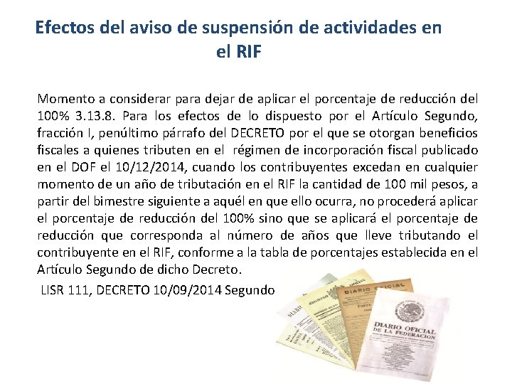 Efectos del aviso de suspensión de actividades en el RIF Momento a considerar para