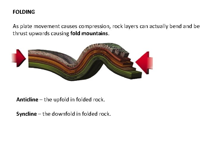 FOLDING As plate movement causes compression, rock layers can actually bend and be thrust