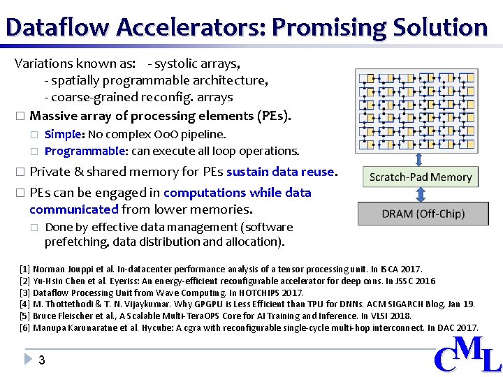 Dataflow Accelerators: Promising Solution Variations known as: - systolic arrays, - spatially programmable architecture,