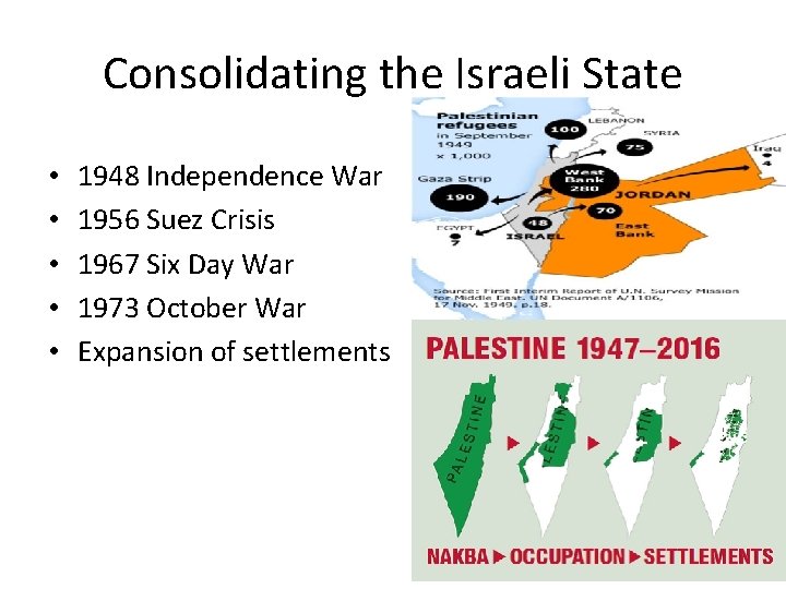 Consolidating the Israeli State • • • 1948 Independence War 1956 Suez Crisis 1967