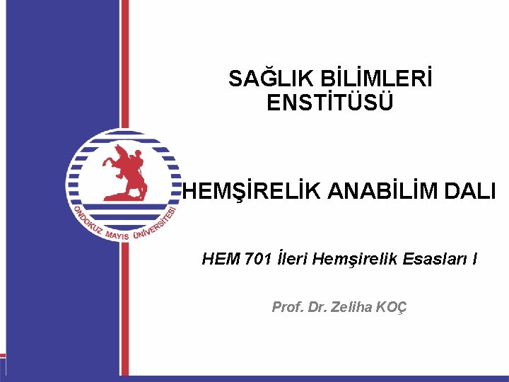 SAĞLIK BİLİMLERİ ENSTİTÜSÜ HEMŞİRELİK ANABİLİM DALI HEM 701 İleri Hemşirelik Esasları I Prof. Dr.