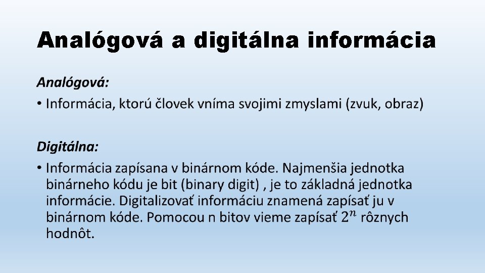 Analógová a digitálna informácia • 