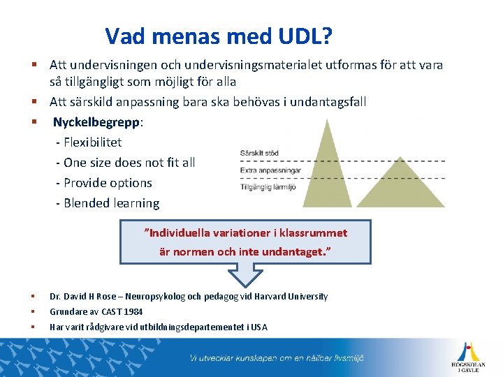 Vad menas med UDL? § Att undervisningen och undervisningsmaterialet utformas för att vara så