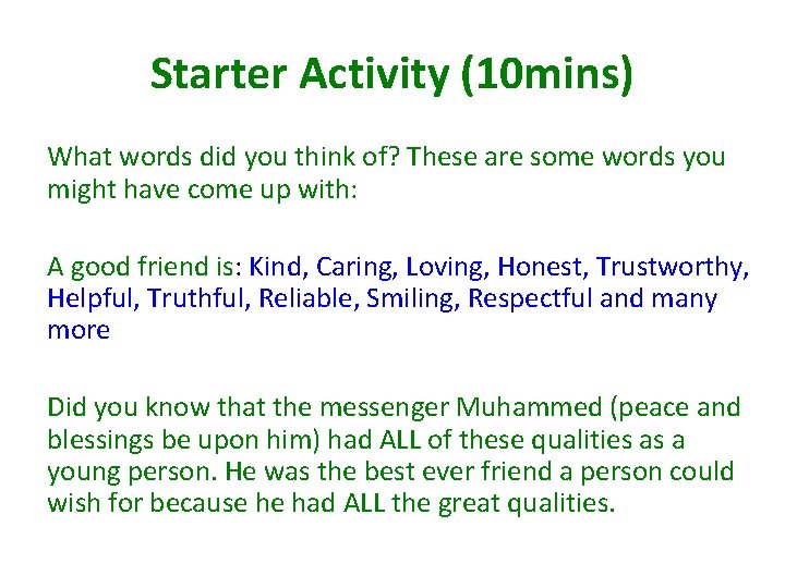 Starter Activity (10 mins) What words did you think of? These are some words Starter Activity (10 mins) What words did you think of? These are some words