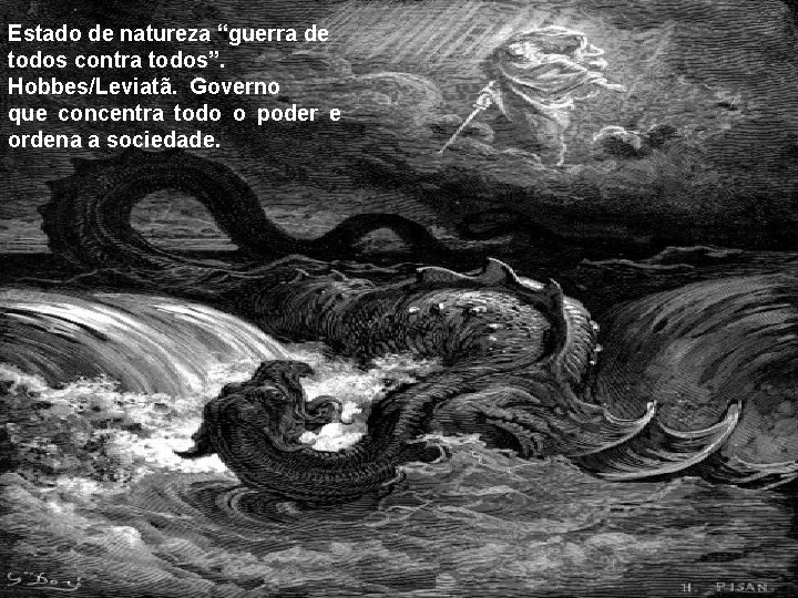 Estado de natureza “guerra de todos contra todos”. Hobbes/Leviatã. Governo que concentra todo o