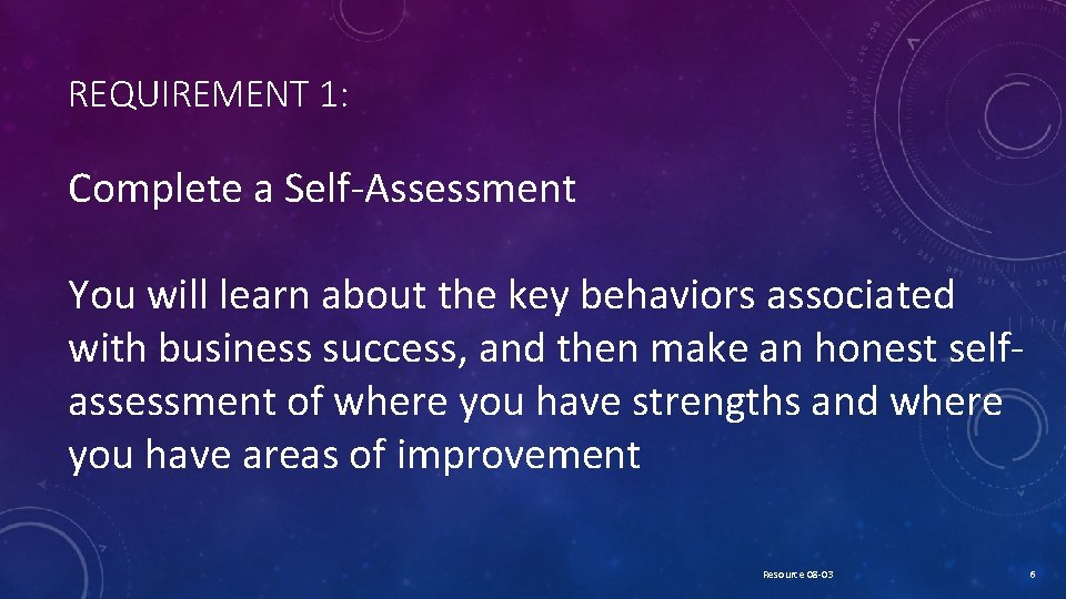 REQUIREMENT 1: Complete a Self-Assessment You will learn about the key behaviors associated with