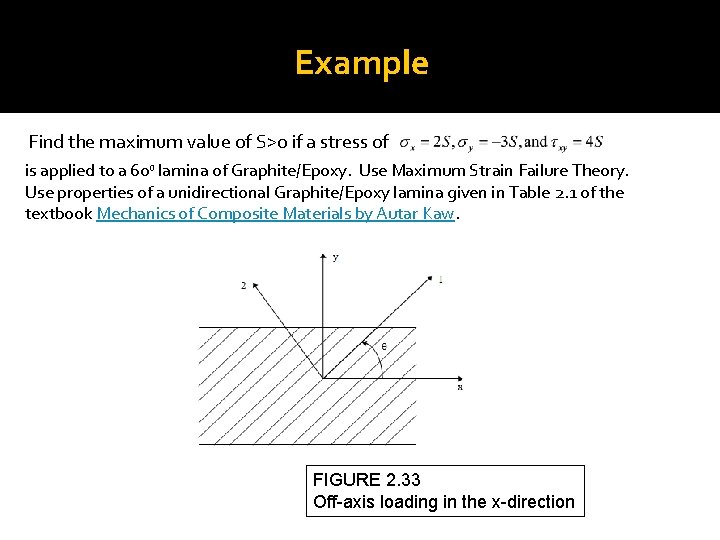 Example Find the maximum value of S>0 if a stress of is applied to