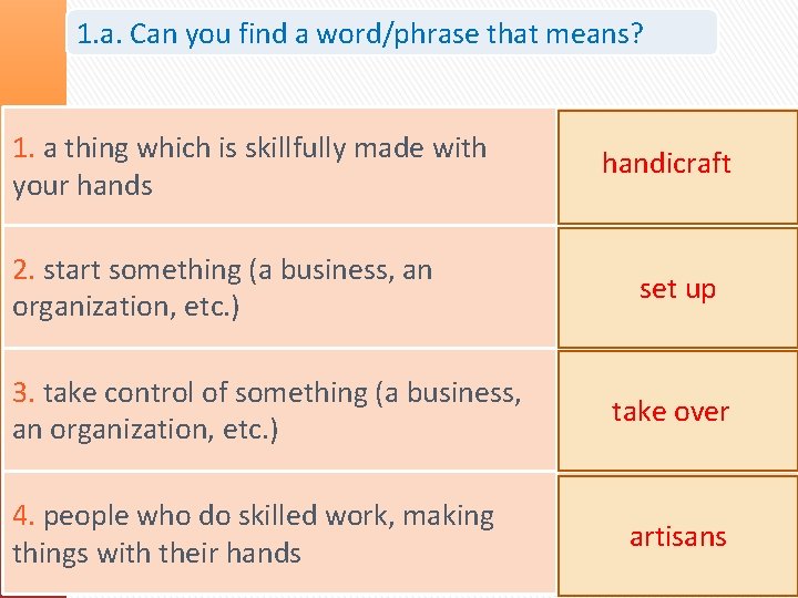 1. a. Can you find a word/phrase that means? 1. a thing which is