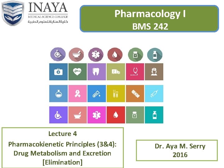 Pharmacology I BMS 242 Lecture 4 Pharmacokienetic Principles (3&4): Drug Metabolism and Excretion [Elimination]