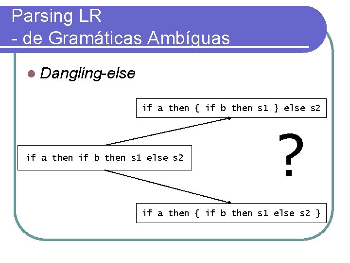 Parsing LR - de Gramáticas Ambíguas Dangling-else if a then { if b then