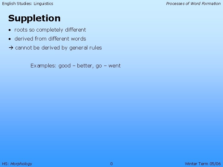 English Studies: Linguistics Processes of Word Formation Suppletion • roots so completely different •