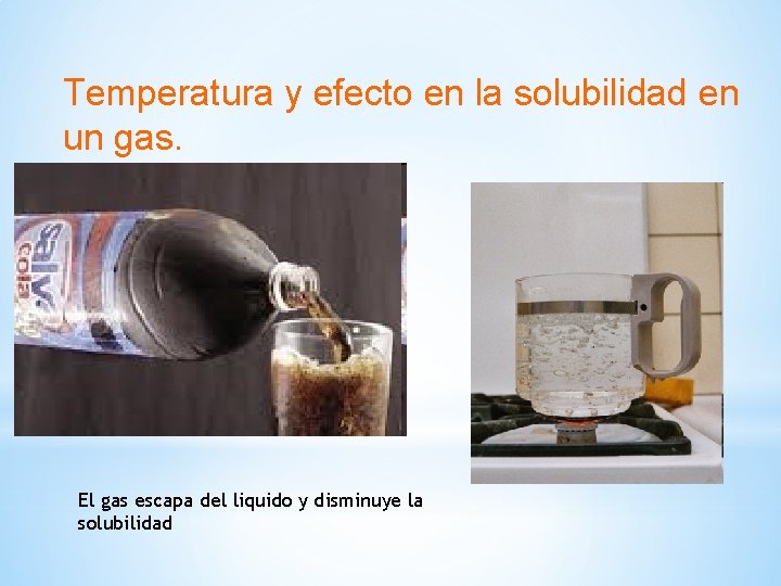 Temperatura y efecto en la solubilidad en un gas. El gas escapa del liquido