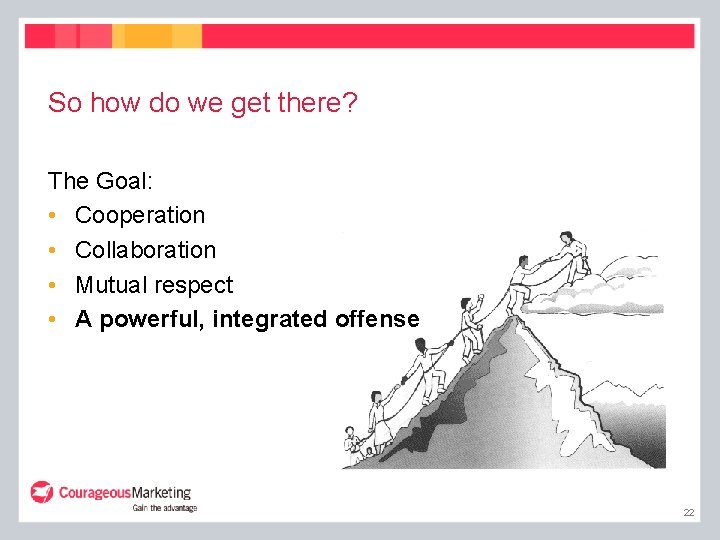 So how do we get there? The Goal: • Cooperation • Collaboration • Mutual