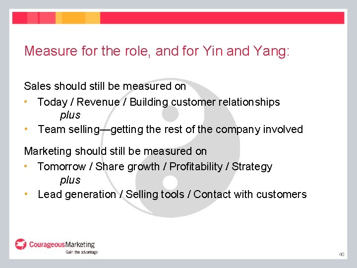 Measure for the role, and for Yin and Yang: Sales should still be measured