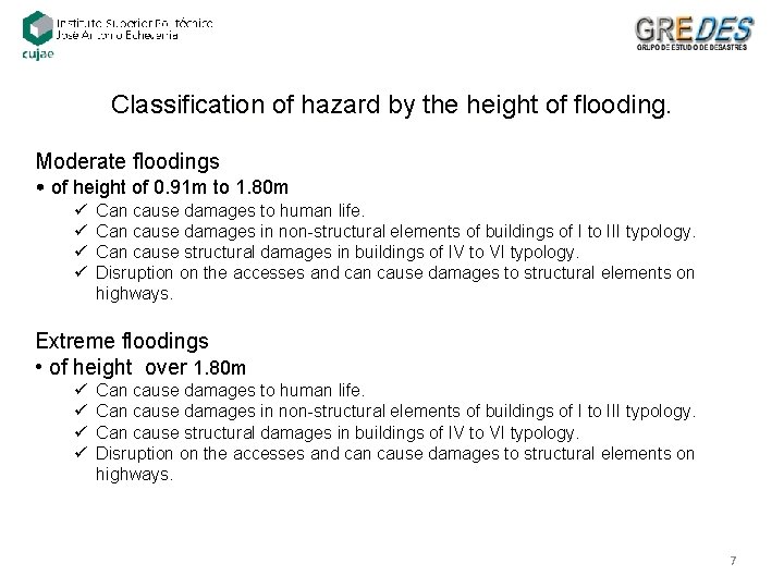 Classification of hazard by the height of flooding. Moderate floodings • of height of Classification of hazard by the height of flooding. Moderate floodings • of height of