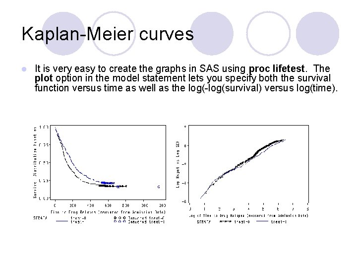 Kaplan-Meier curves l It is very easy to create the graphs in SAS using