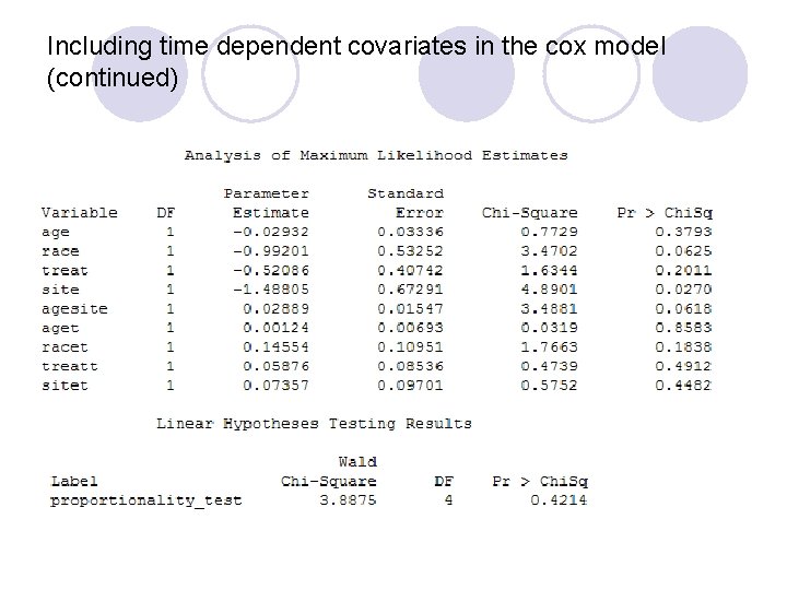 Including time dependent covariates in the cox model (continued) 