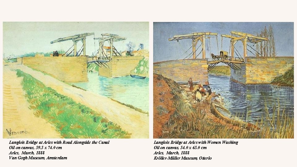 Langlois Bridge at Arles with Road Alongside the Canal Oil on canvas, 59. 5