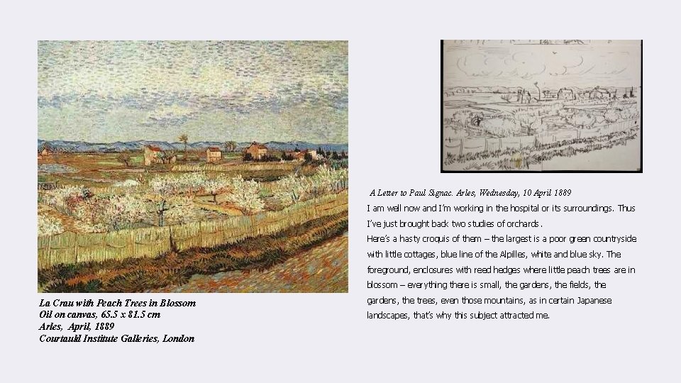 A Letter to Paul Signac. Arles, Wednesday, 10 April 1889 I am well now