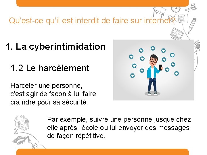 Qu’est-ce qu’il est interdit de faire sur internet? 1. La cyberintimidation 1. 2 Le