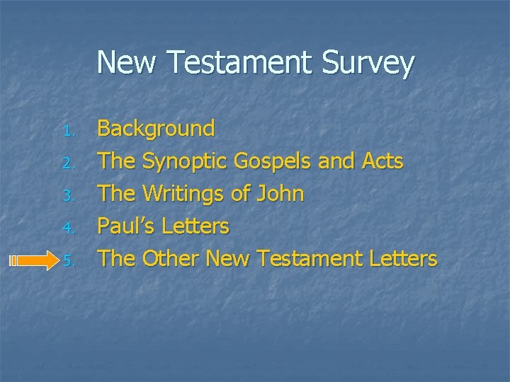 New Testament Survey 1. 2. 3. 4. 5. Background The Synoptic Gospels and Acts