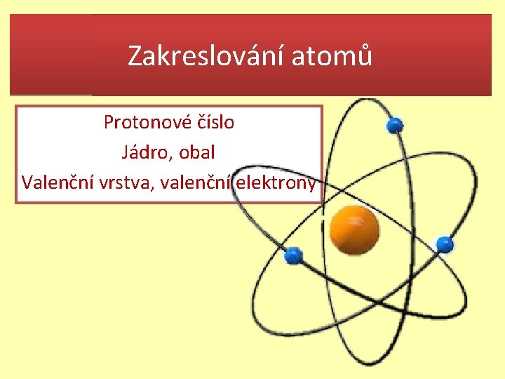 Zakreslování atomů Protonové číslo Jádro, obal Valenční vrstva, valenční elektrony 