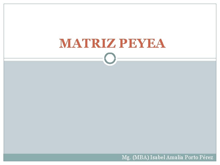 MATRIZ PEYEA Mg. (MBA) Isabel Amalia Porto Pérez 