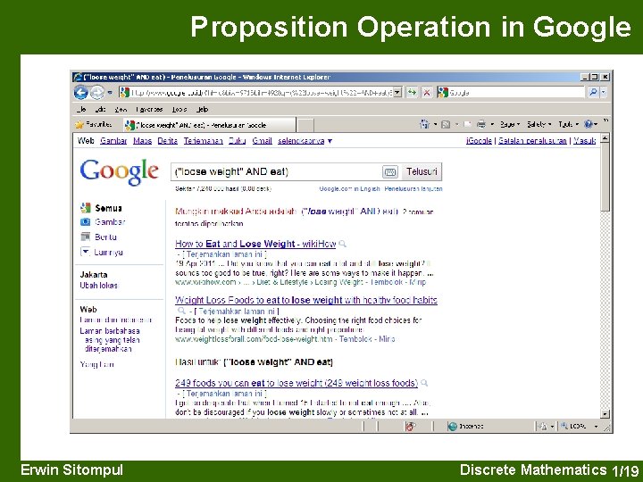 Proposition Operation in Google Erwin Sitompul Discrete Mathematics 1/19 