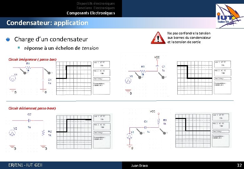 Dispositifs électroniques Fonctions Electroniques Composants Electroniques Condensateur: application Ne pas confondre la tension aux