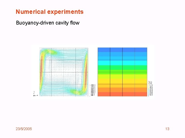 Numerical experiments Buoyancy-driven cavity flow 23/5/2005 13 