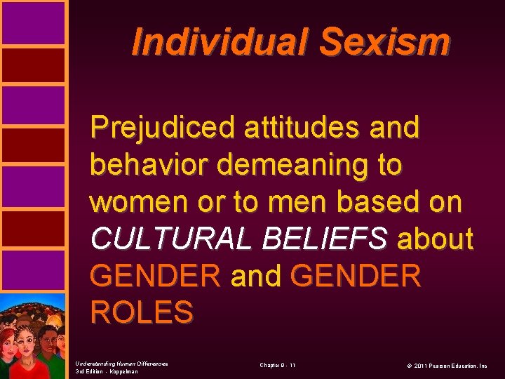 Individual Sexism Prejudiced attitudes and behavior demeaning to women or to men based on