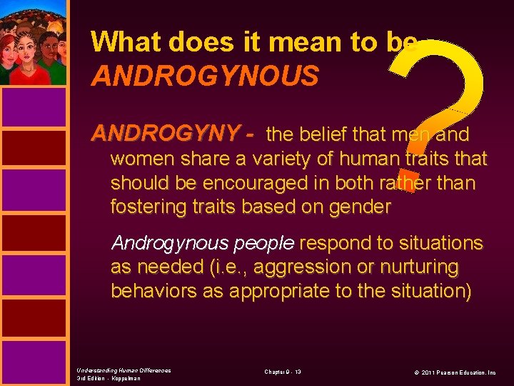 What does it mean to be ANDROGYNOUS ANDROGYNY - the belief that men and