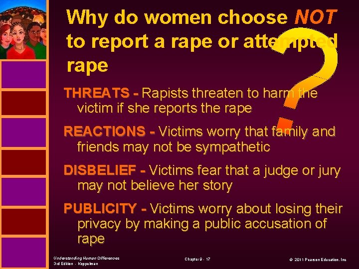 Why do women choose NOT to report a rape or attempted rape THREATS -