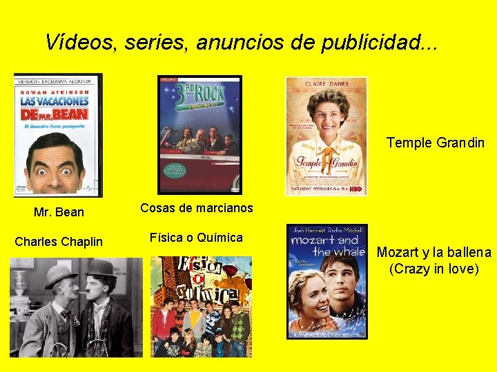 Vídeos, series, anuncios de publicidad. . . Temple Grandin Mr. Bean Cosas de marcianos Vídeos, series, anuncios de publicidad. . . Temple Grandin Mr. Bean Cosas de marcianos