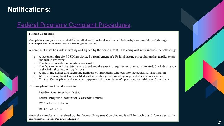 Notifications: Federal Programs Complaint Procedures 21 