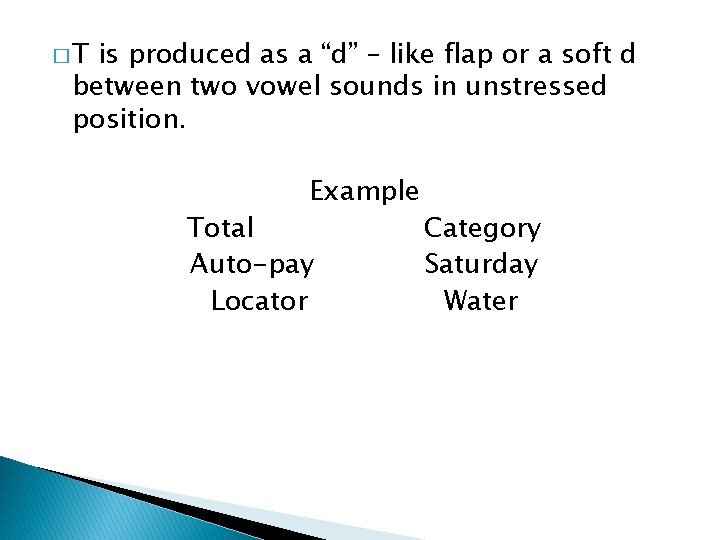 �T is produced as a “d” – like flap or a soft d between