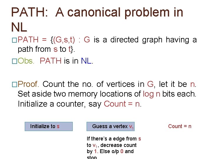 PATH: A canonical problem in NL �PATH = {(G, s, t) : G is