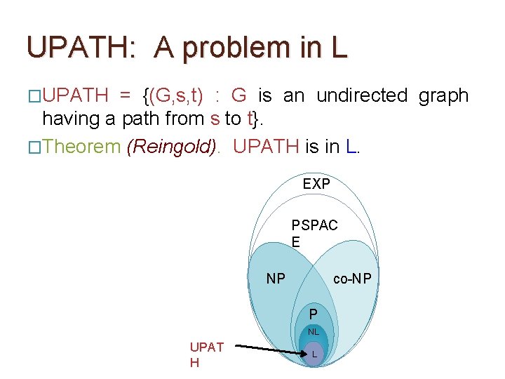 UPATH: A problem in L �UPATH = {(G, s, t) : G is an