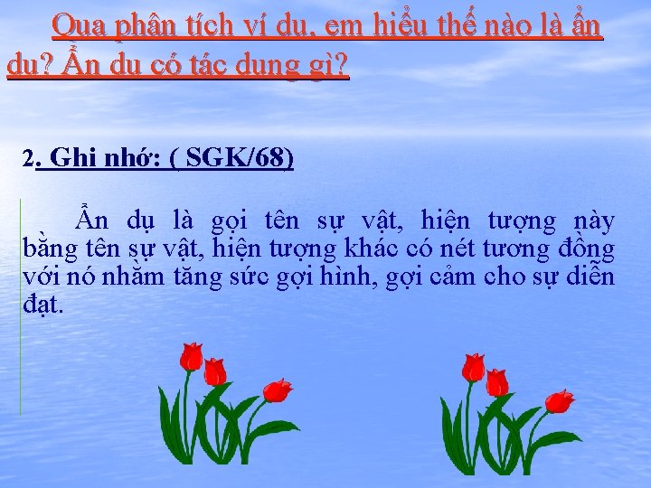 Qua phân tích ví dụ, em hiểu thế nào là ẩn dụ? Ẩn dụ