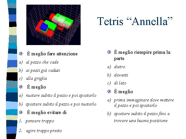 Tetris “Annella” È meglio fare attenzione a) al pezzo che cade b) ai pezzi