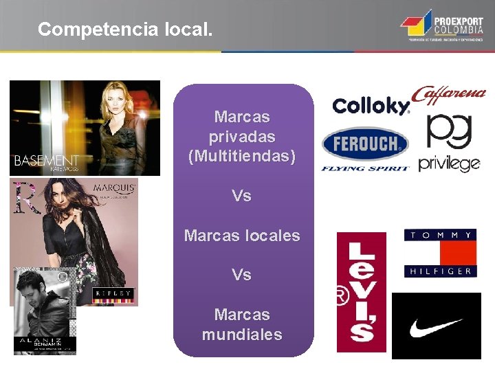 Competencia local. Marcas privadas (Multitiendas) Vs Marcas locales Vs Marcas mundiales 