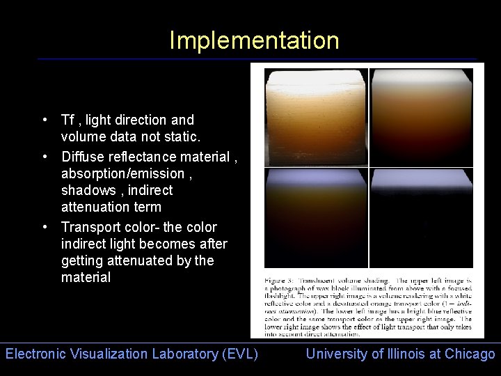 Implementation • Tf , light direction and volume data not static. • Diffuse reflectance