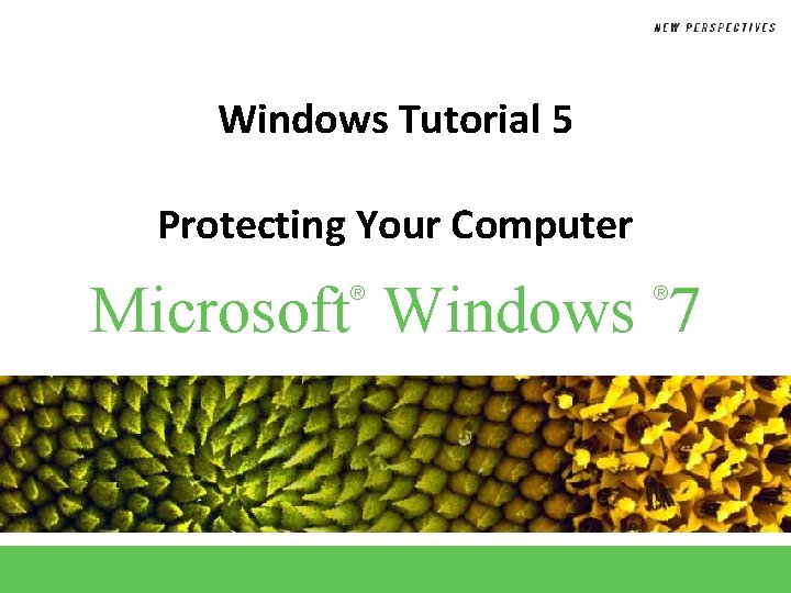 Windows Tutorial 5 Protecting Your Computer Microsoft Windows 7 ® ® 