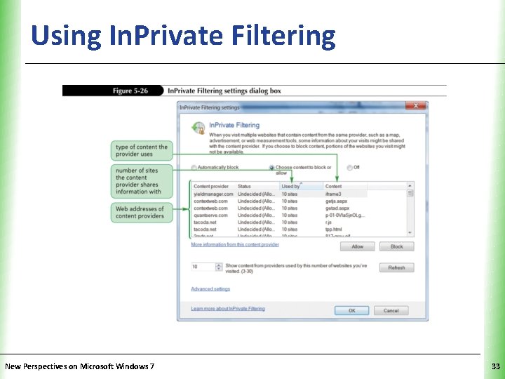 Using In. Private Filtering New Perspectives on Microsoft Windows 7 XP 33 